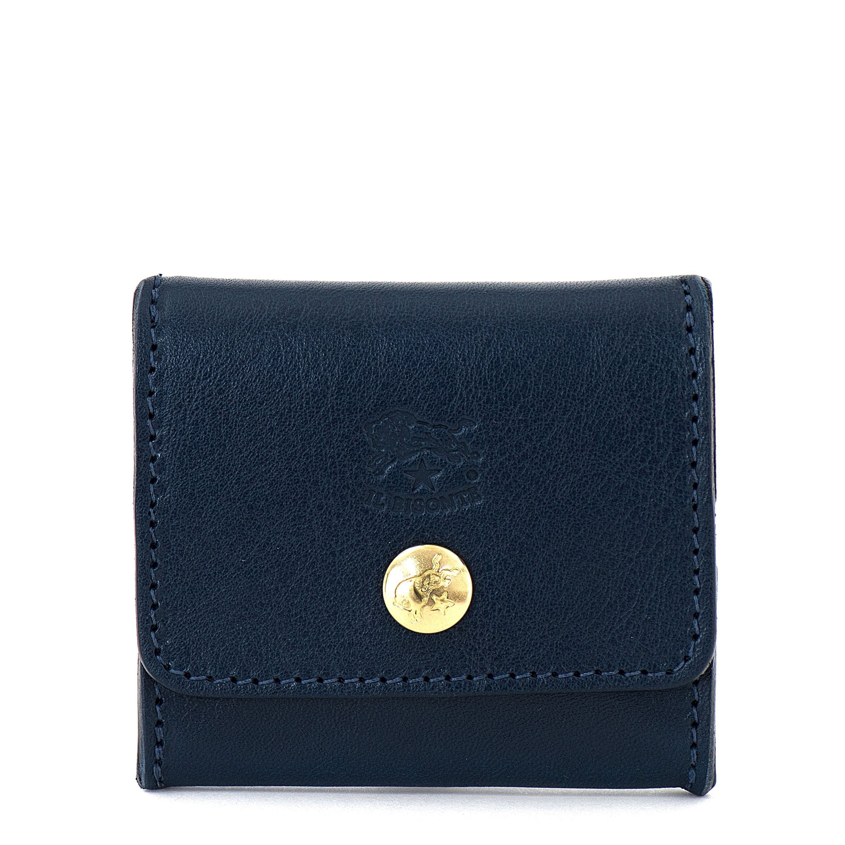 Coin purse in calf leather color blue