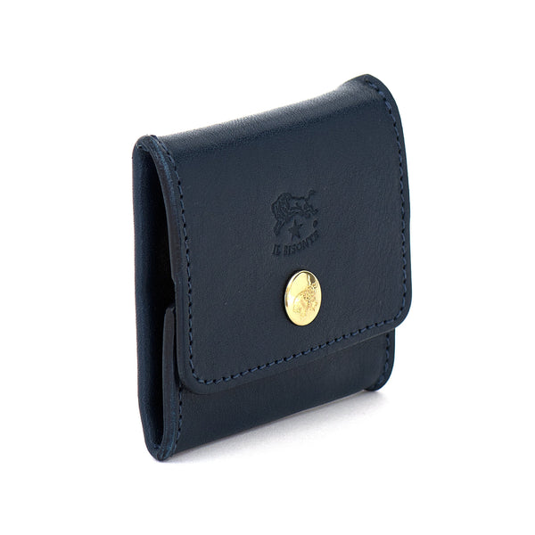 Coin purse in calf leather color blue