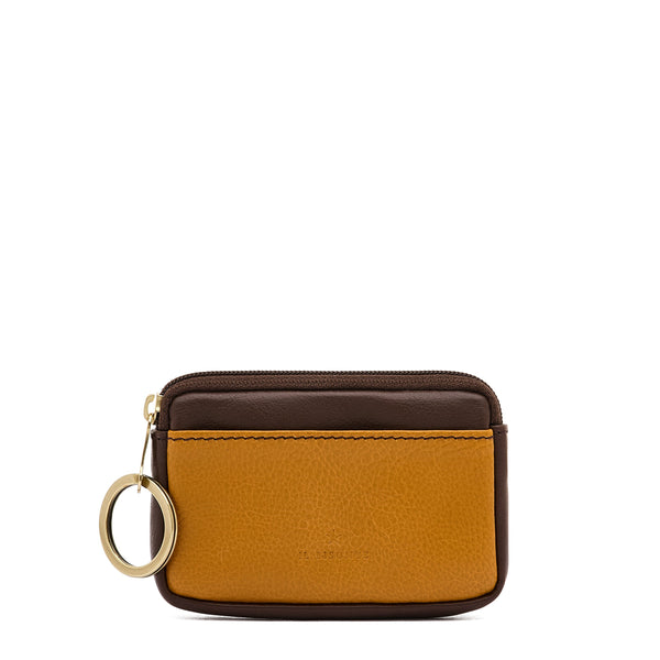 Duo | Coin purse in leather color yellow narciso — 
front view
