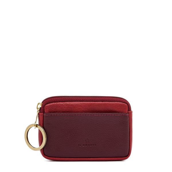 Duo | Coin purse in leather color black cherry/red — 
front view
