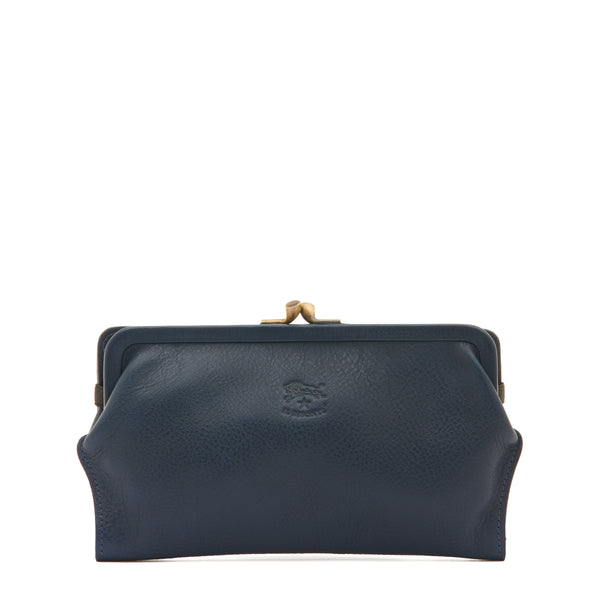 Women's continental wallet in calf leather color blue