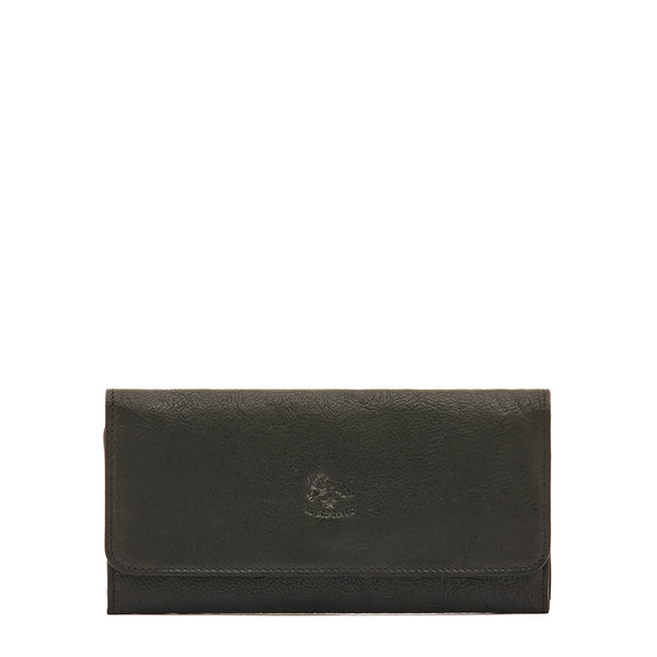 Portefeuille continental pour femme en cuir vintage couleur noir