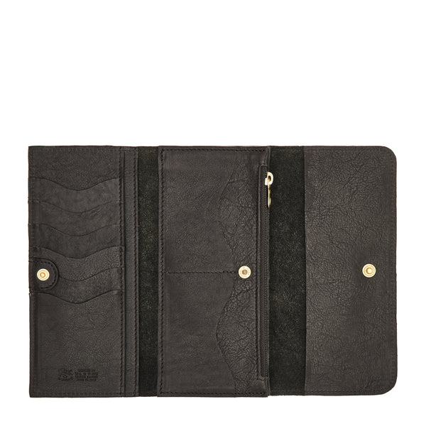 Portefeuille continental pour femme en cuir vintage couleur noir