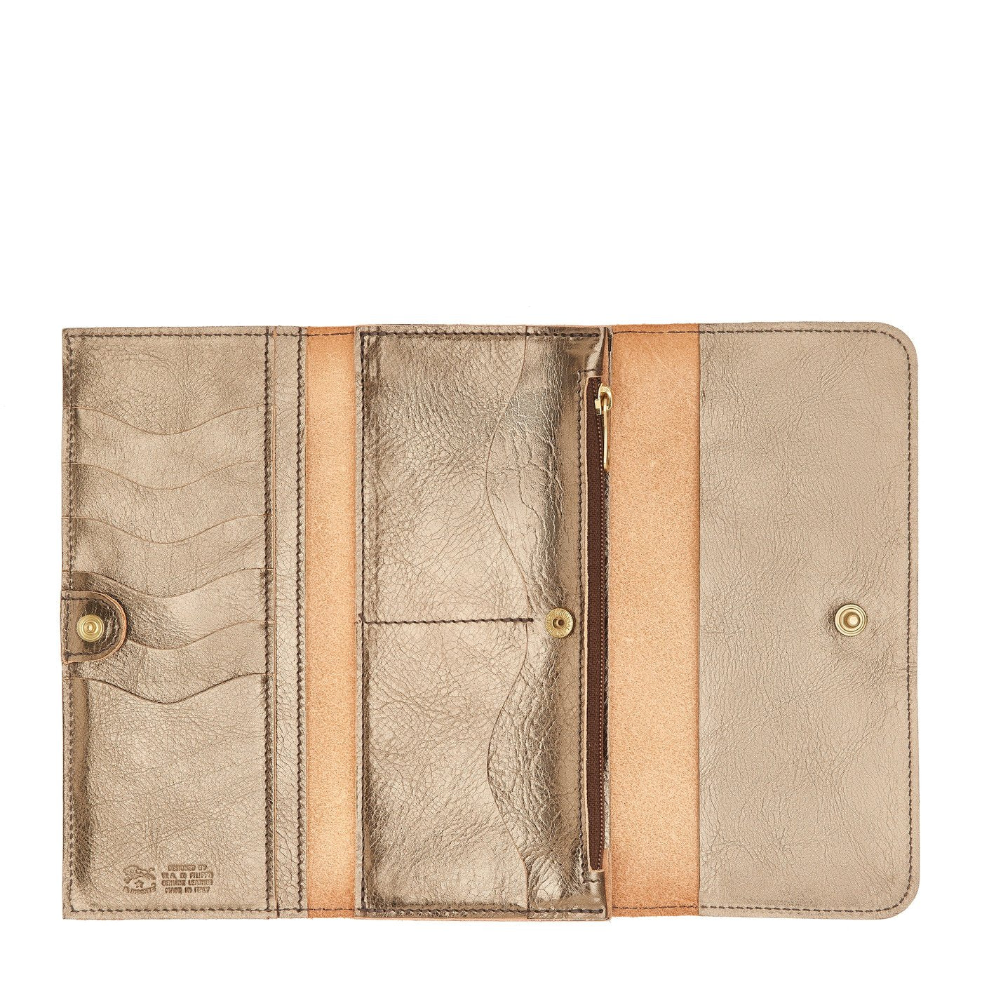 Women's continental wallet in metallic leather color metallic bronze