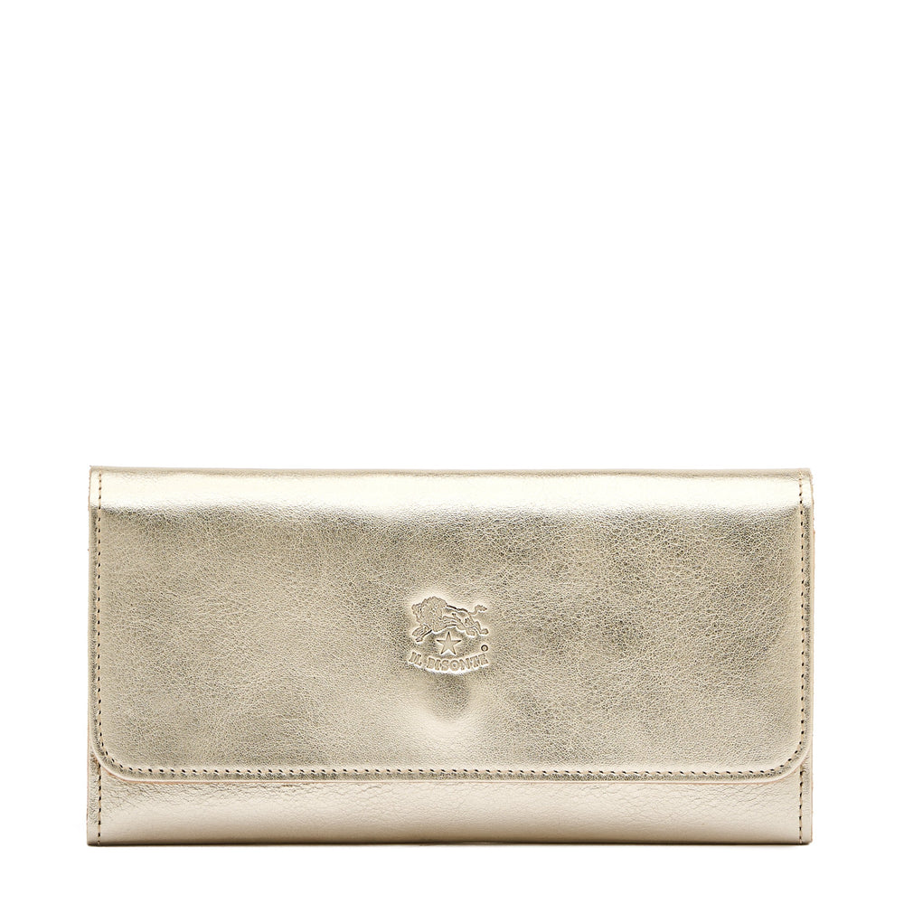 Women's continental wallet in metallic leather color metallic platinum — 
front view
 — 1 of 4