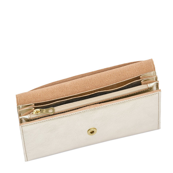 Women's continental wallet in metallic leather color metallic platinum