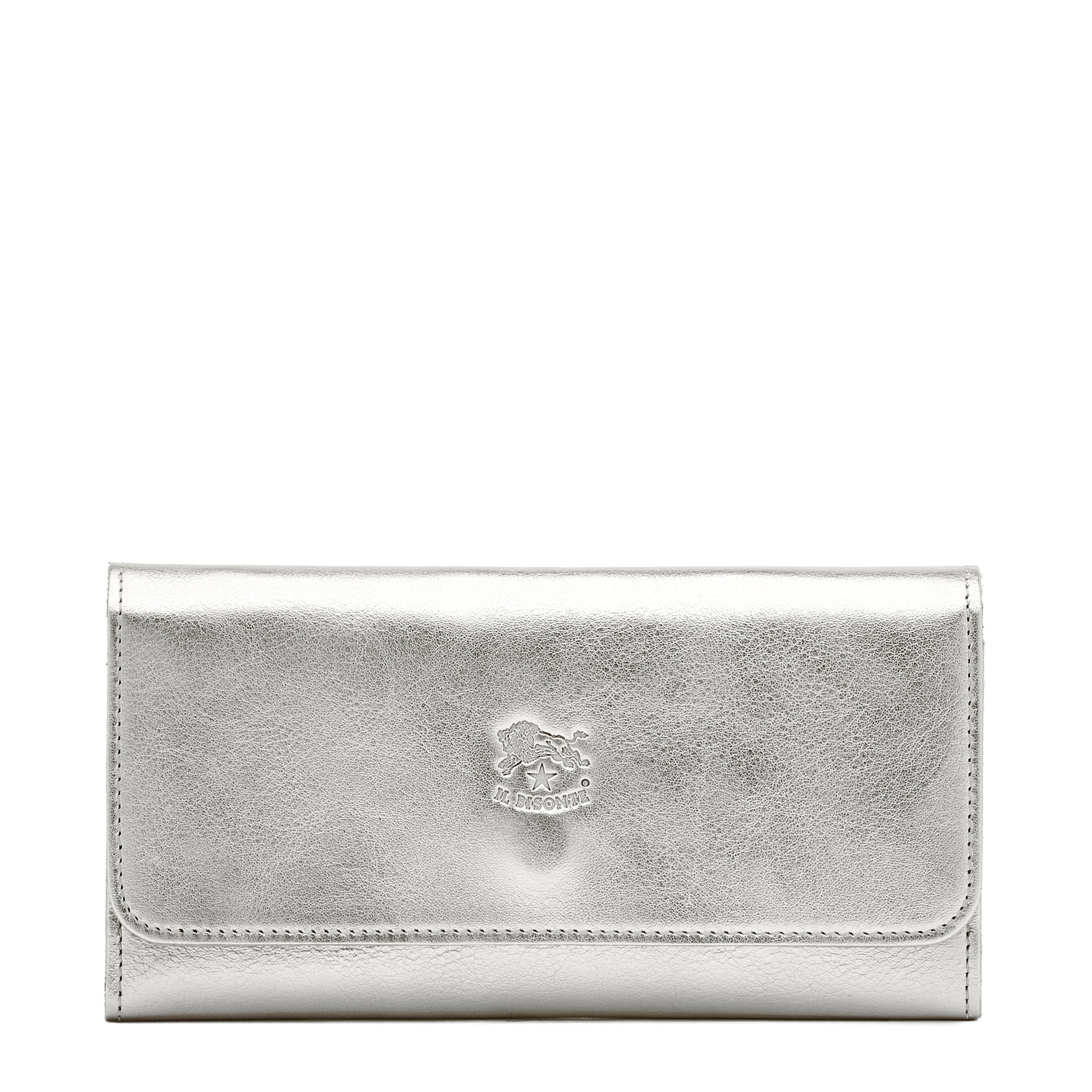 Women's continental wallet in metallic leather color metallic silver — 
front view
 — 1 of 5