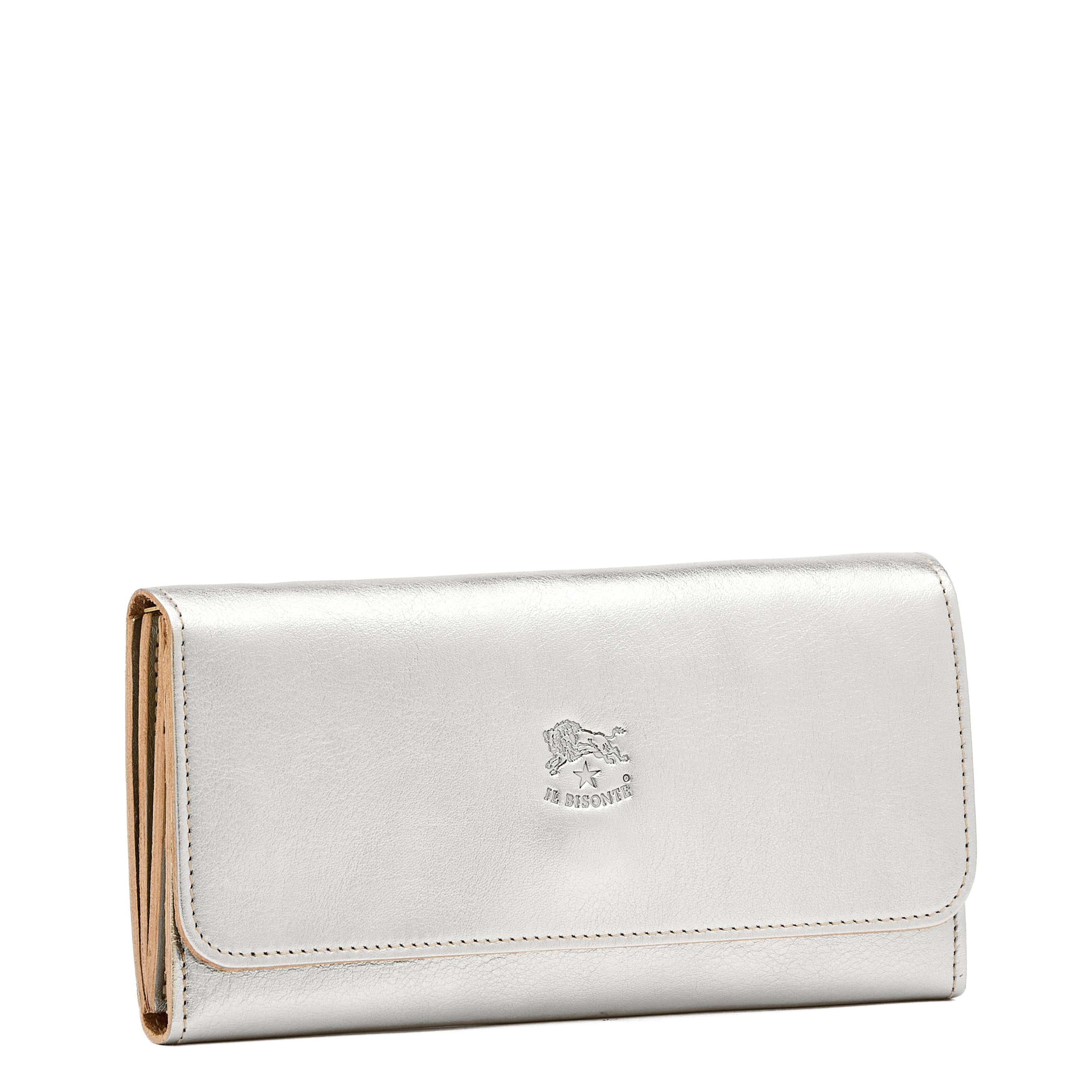 Women's continental wallet in metallic leather color metallic silver — 
side view
 — 2 of 5