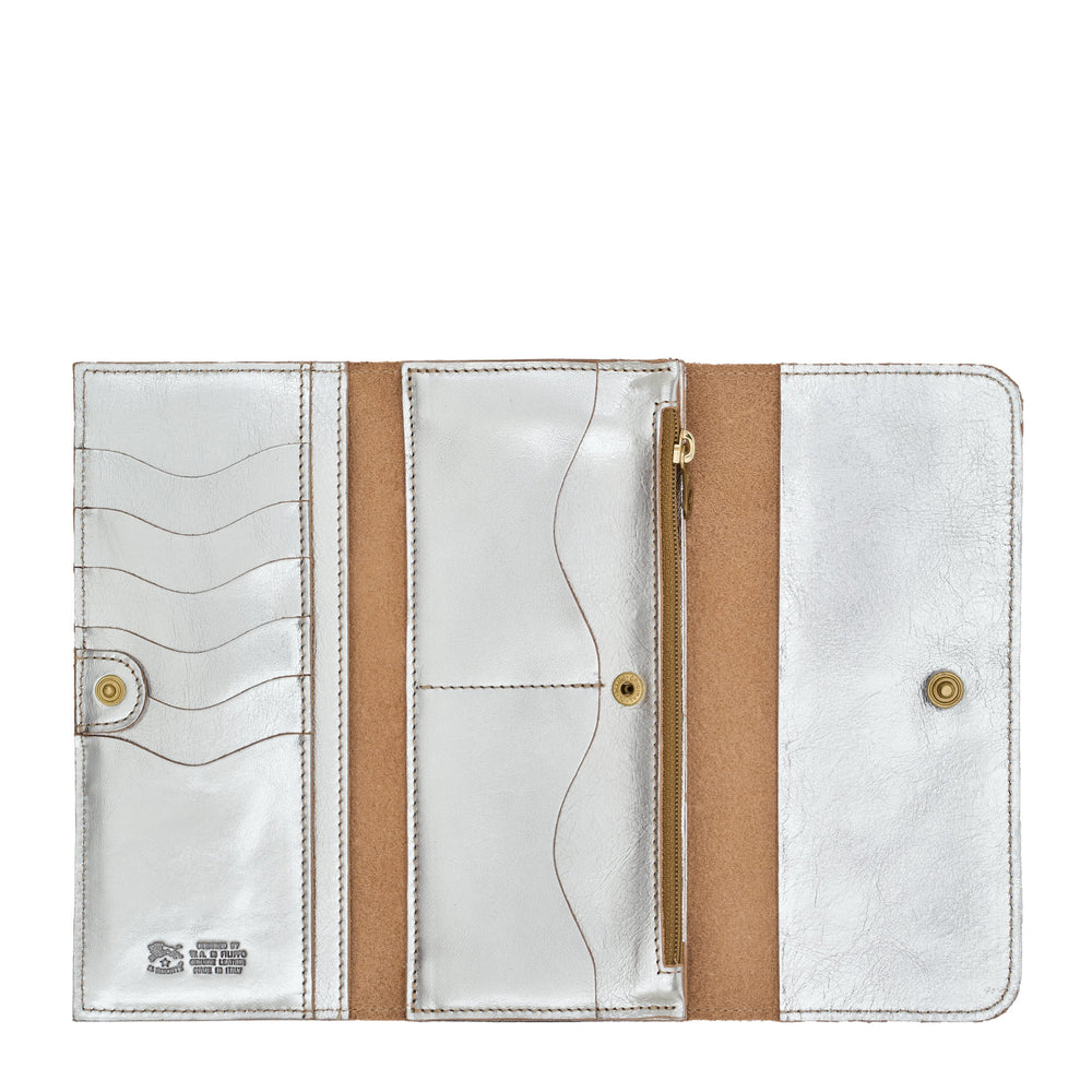 Women's continental wallet in metallic leather color metallic silver — 
back or detail view
 — 3 of 4