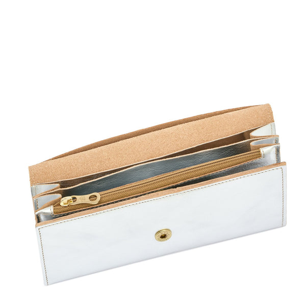 Women's continental wallet in metallic leather color metallic silver