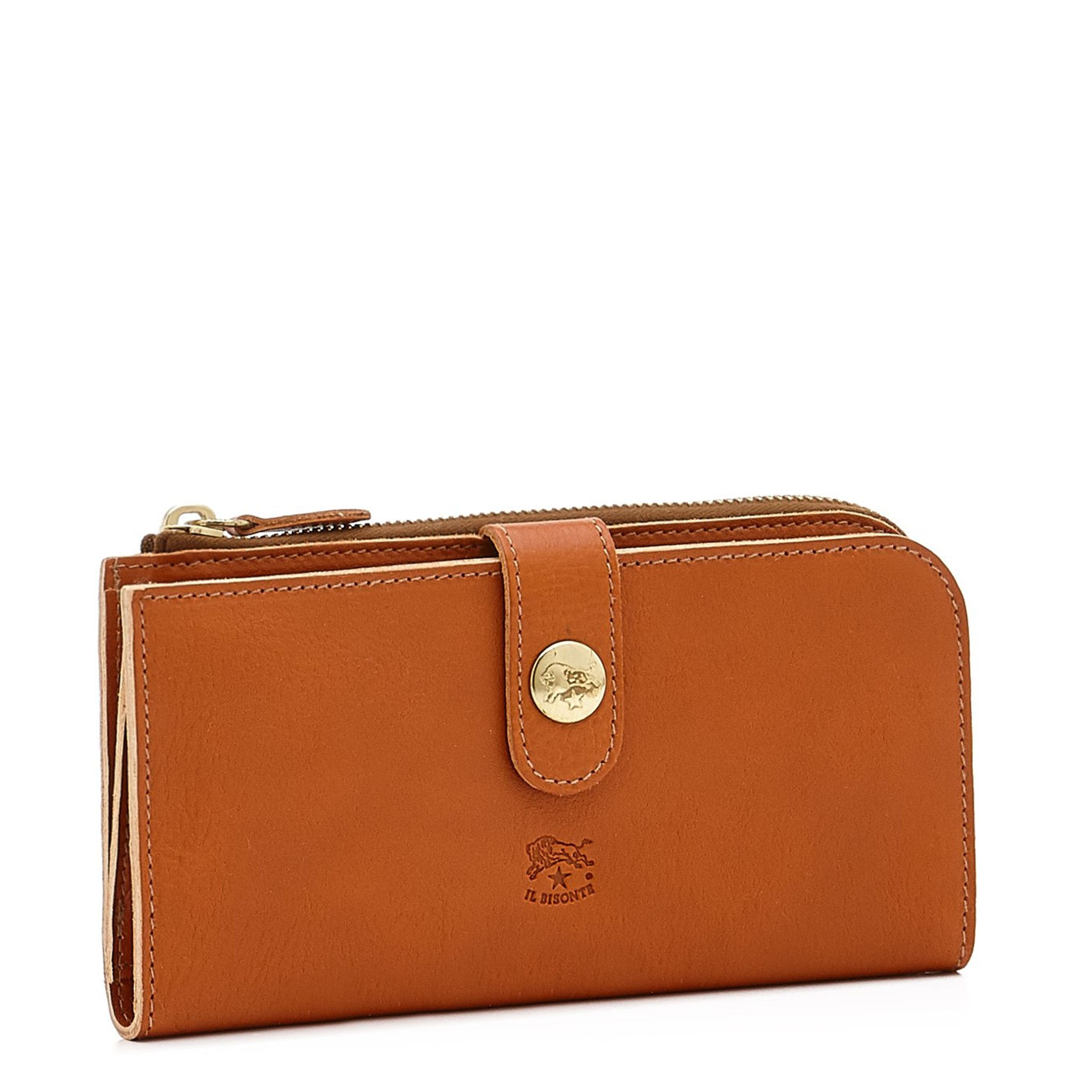 Women's continental wallet in calf leather color caramel