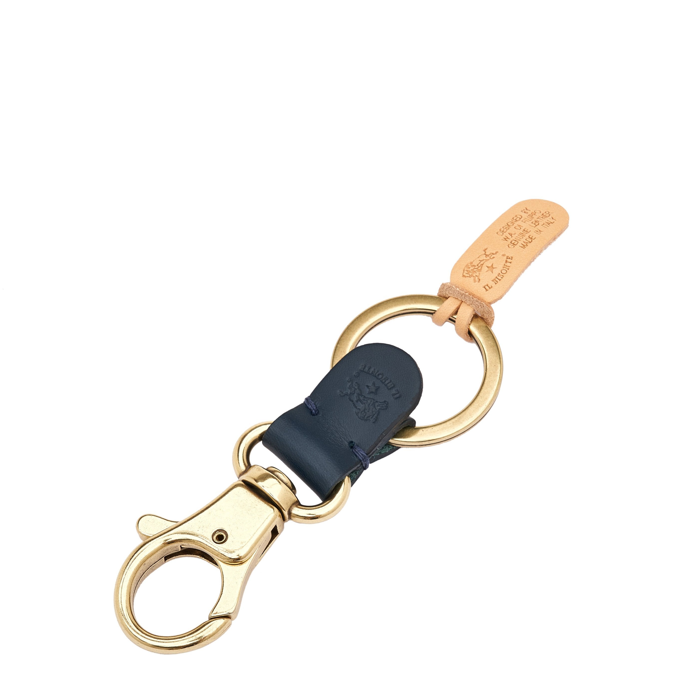 Keyring in leather color blue