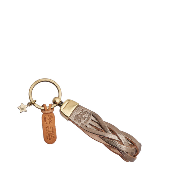 Saturnia | Porte clefs en cuir métallisé couleur métallique bronze