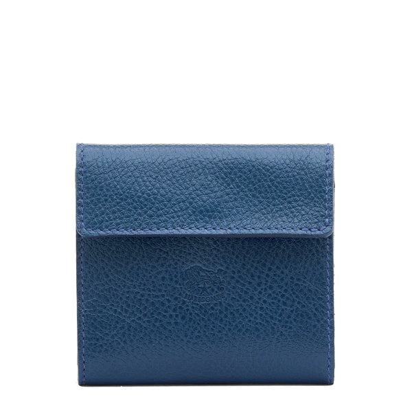 Wallet in leather color blue — 
front view
