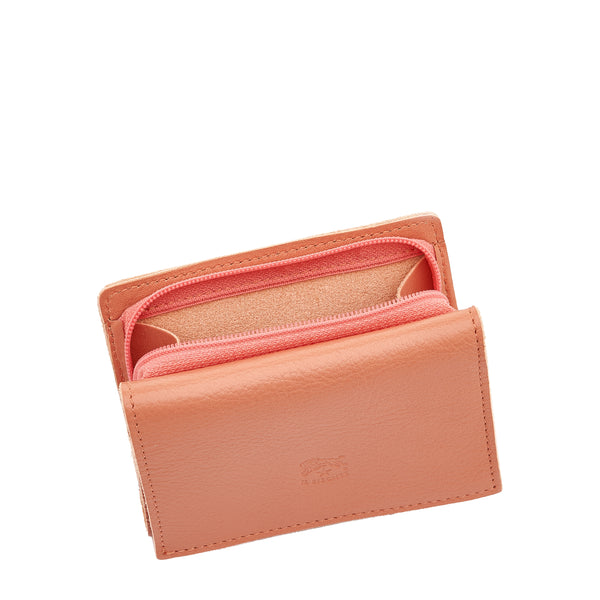 Wallet in leather color grapefruit