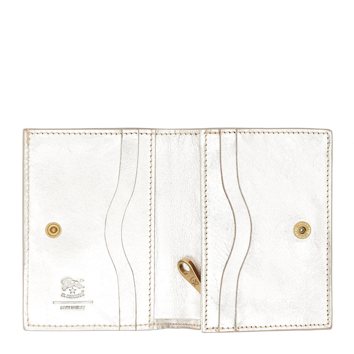 Oliveta | Portefeuille zippé pour femme en cuir métallisé couleur métallique argent