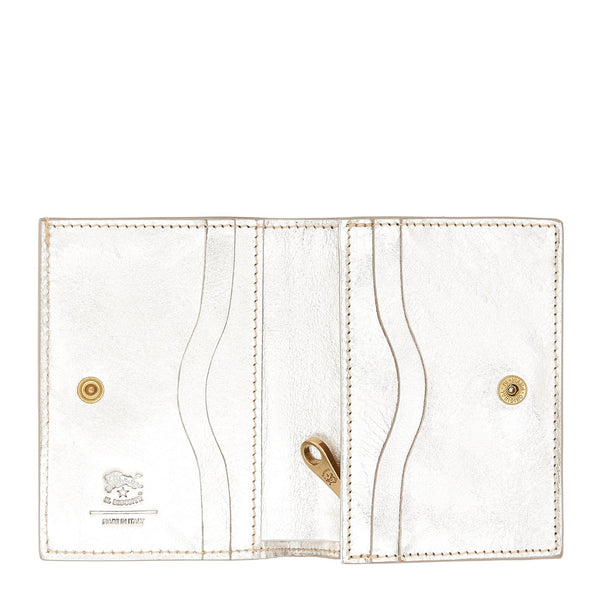 Oliveta | Portefeuille zippé pour femme en cuir métallisé couleur métallique argent