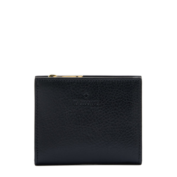 Storia | Portefeuille zippé pour femme en cuir couleur noir — 
front view
