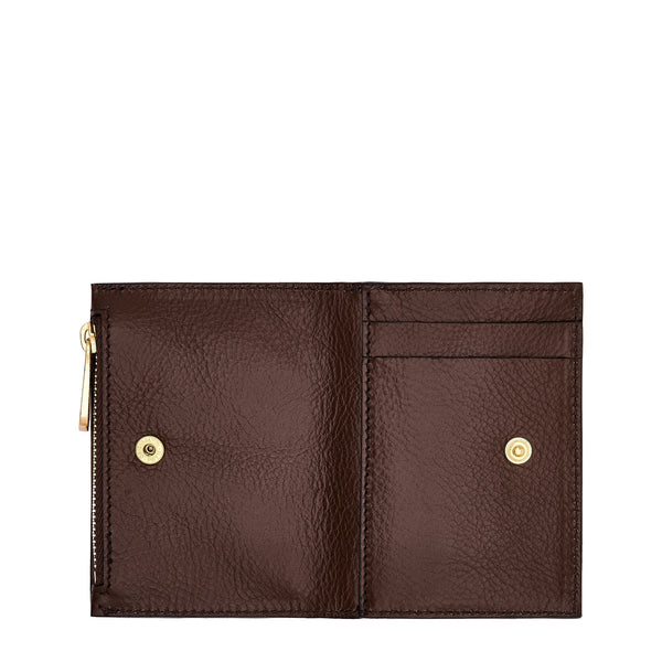 Storia | Portefeuille zippé pour femme en cuir couleur marron tabacco