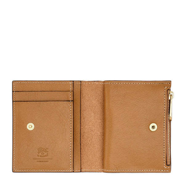 Storia | Portefeuille zippé pour femme en cuir couleur gianduia