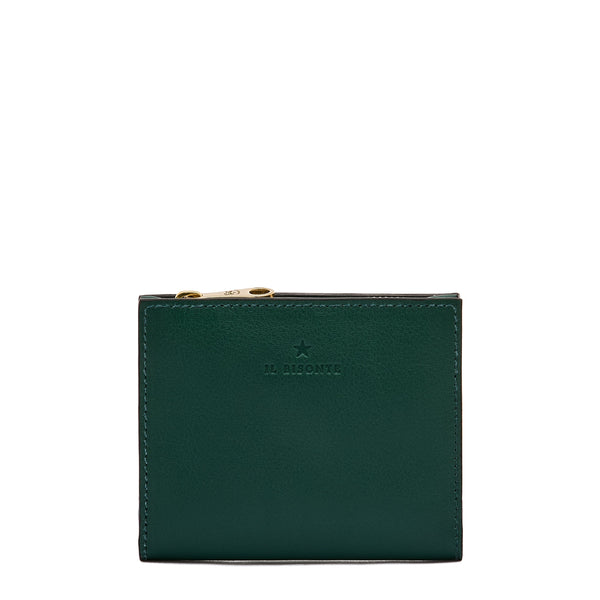 Storia | Portefeuille zippé pour femme en cuir couleur vert oleandro — 
front view
