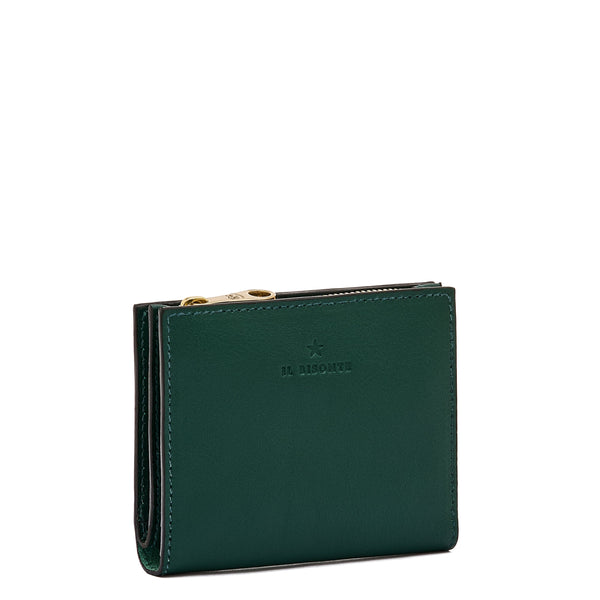 Storia | Portefeuille zippé pour femme en cuir couleur vert oleandro — 
side view
