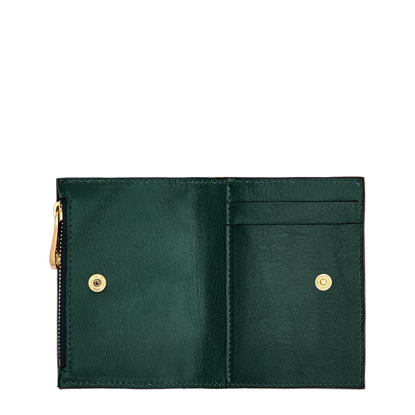 Storia | Portefeuille zippé pour femme en cuir couleur vert oleandro