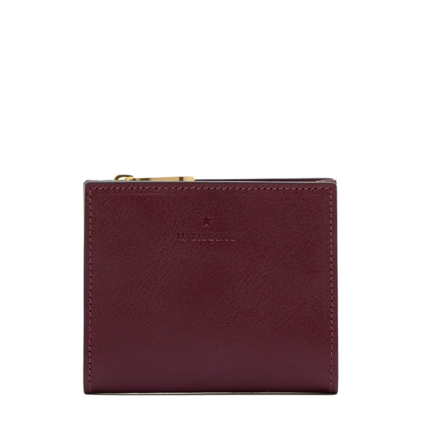 Storia | Portefeuille zippé pour femme en cuir couleur cerise noire — 
front view

