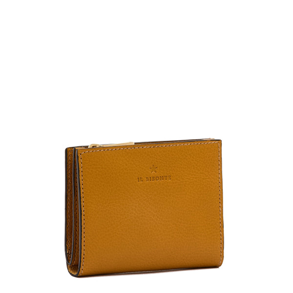 Storia | Portefeuille zippé pour femme en cuir couleur jaune narciso — 
side view
