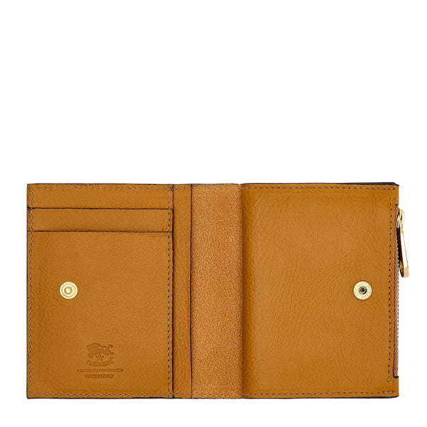 Storia | Portefeuille zippé pour femme en cuir couleur jaune narciso