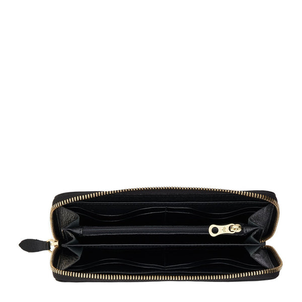 Ametista | Portefeuille zippé pour femme en cuir de veau couleur noir